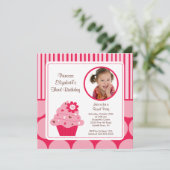 Photo Cupcake Invitation Anniversaire Dots de fleu (Debout devant)