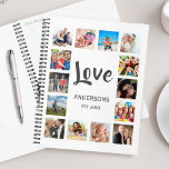 Photo Custom Family Collage Personnalité de White<br><div class="desc">Créez votre propre collage photo personnalisé de 14, planificateur avec vos images personnalisées sur un simple arrière - plan blanc moderne. Le visage du planificateur comporte également votre nom de famille, année établie et un script manuscrit "Amour". Ajoutez vos photos, designs ou oeuvres d'art préférés pour créer quelque chose de...</div>
