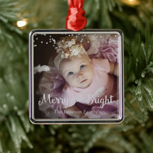 Photo Customized Christmas Silver Dots Frame Metalen Ornament (Boom)
