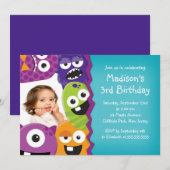Photo Cute Monster Invitations à la fête d'anniver (Devant / Derrière)
