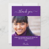 Photo d'anniversaire carte de remerciements violet (Devant)