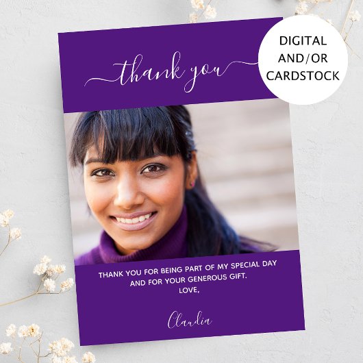 Photo d'anniversaire carte de remerciements violet