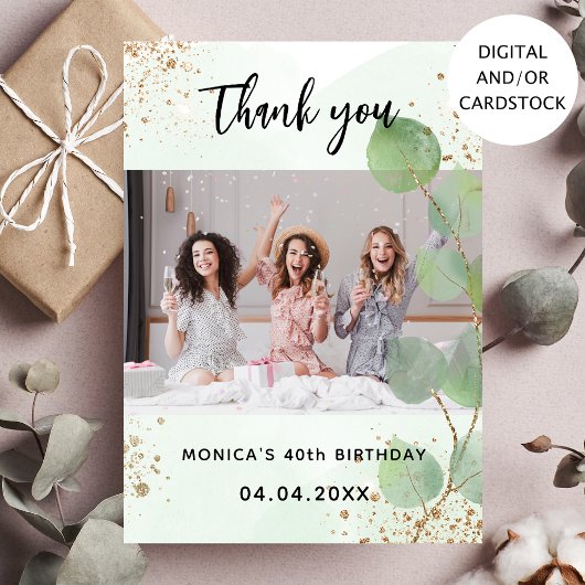 Photo d'anniversaire eucalyptus carte de remerciem