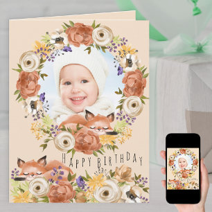 Photo dans une couronne florale avec carte d'anniv
