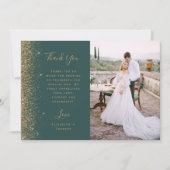 Photo Dark Green Gold Glitter Script Wedding Bedankkaart (Voorkant)