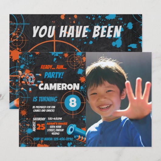 Photo Dart Party Anniversaire Invitation | Arme à (Devant / Derrière)