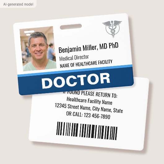 Photo de badge d'identification moderne bleu avec