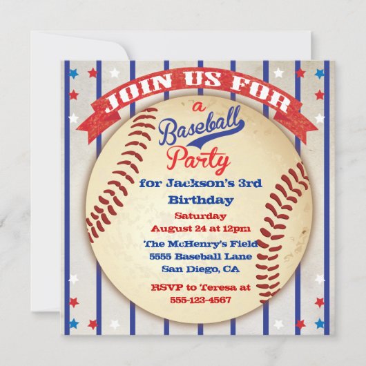 Photo de base-ball Invitation de fête d'anniversai (Devant)