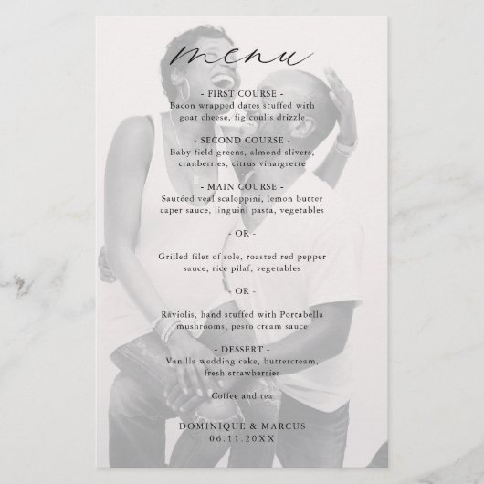 Photo de calligraphie élégante Menu de mariage mod (Devant)