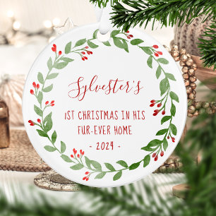 Photo de chat 1er Noël Watercolor Wreath 2024