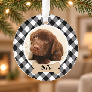 Photo de chien de Noël à carreaux buffle noir et b