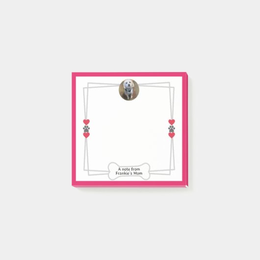 Photo de chien Notes post-it avec pattes et coeurs (Devant)