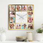 Photo de Collage Besties Gold White<br><div class="desc">Faites de cette horloge murale élégante en blanc et doré de collage photo design unique avec 12 de vos photos préférées avec votre meilleur(s) ami(s). Le design comprend également un script "Besties" écrit à la main,  vos noms et la date que vous avez rencontrée.</div>
