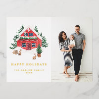 Photo de cottage de vacances rouge aquarelle cosy