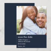 Photo de couple moderne bleu pour le faire-part de (Devant / Derrière)