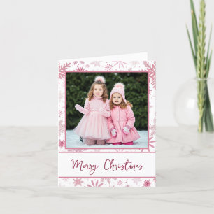 Photo de famille Flocons de neige roses Carte de v