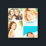 Photo de famille noire et blanche Collage de toile<br><div class="desc">Belle impression murale en toile personnalisée avec 4 de vos photos de famille personnalisées disposées dans un montage photo en grille carré. Ajoutez vos photos de famille préférées et créez une belle impression d'art en toile de conservation. Cliquez sur Customiser pour déplacer des photos, ajouter du texte et customiser des...</div>