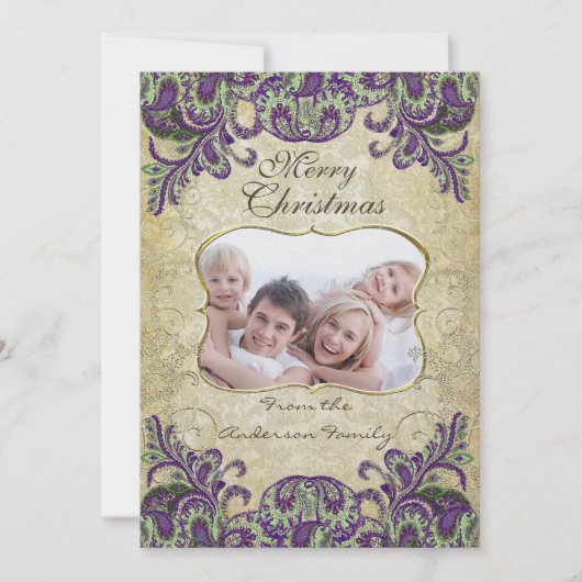 Photo de famille Purple & Green Peacock Carte de N (Devant)