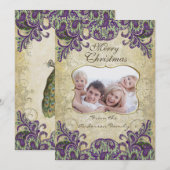 Photo de famille Purple & Green Peacock Carte de N (Devant / Derrière)