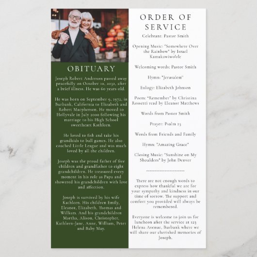 Photo de forêt | Programme d'ordre funéraire (Dos)