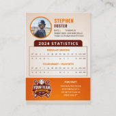 Photo de joueur de carte de baseball Orange Pro (Dos)