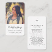 Photo de la carte de prière funéraire pour la célé (Devant / Derrière)