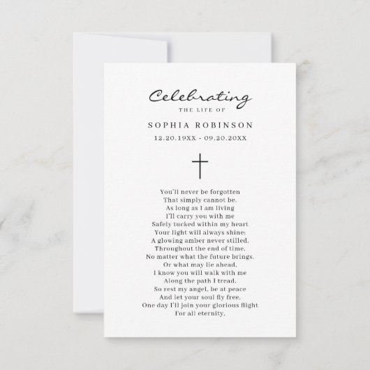 Photo de la carte de prière funéraire pour la célé (Dos)