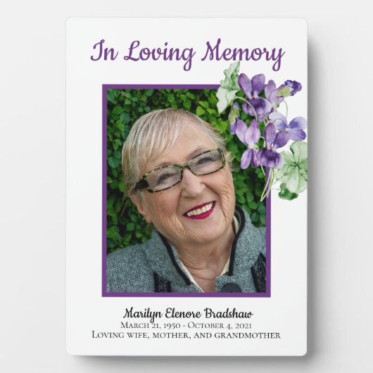 Photo de la plaque commémorative Aquarelle Violets (Devant)