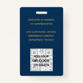 PHOTO DE L'EMPLOYÉ BADGE QR Code Code à barres Ble (Dos)