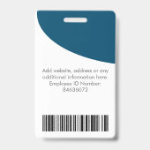 Photo de l'employé, Nom, Logo, Badge Code Barre (Arrière)