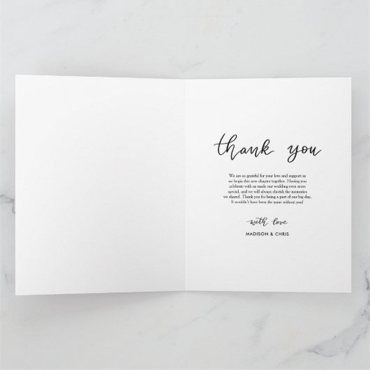 Photo de mariage avec écriture moderne Merci (Intérieur)