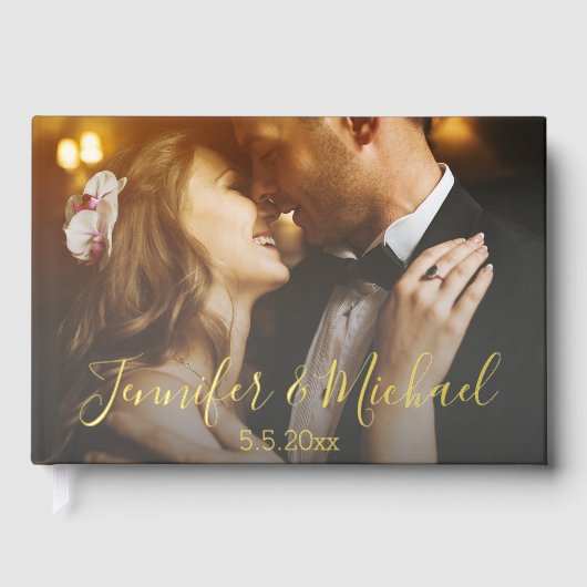 photo de mariage en calligraphie dorée moderne déc (Recto)