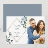 Photo de mariage Merci | Floral Bleu Poussiéreux (Devant / Derrière)