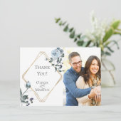 Photo de mariage Merci | Floral Bleu Poussiéreux (Debout devant)