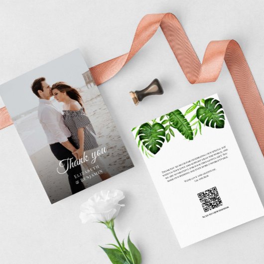 Photo de mariage Merci QR Code de verdure tropical