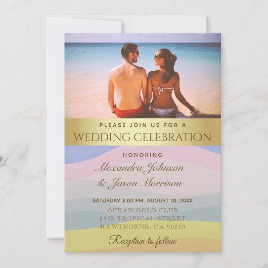 Photo de mariage sur la plage Invitation d'aquarel (Devant)