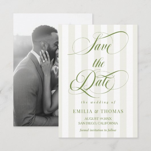 Photo de mariage vert et blanc pour save the date (Devant / Derrière)