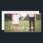 Photo de Merci de Mariage de script manuscrit blan<br><div class="desc">Personnalisable carte photo de remerciement avec écriture blanche. Une version de police noire est disponible. Mariage amusant et fantastique merci cartes pour vos proches!</div>