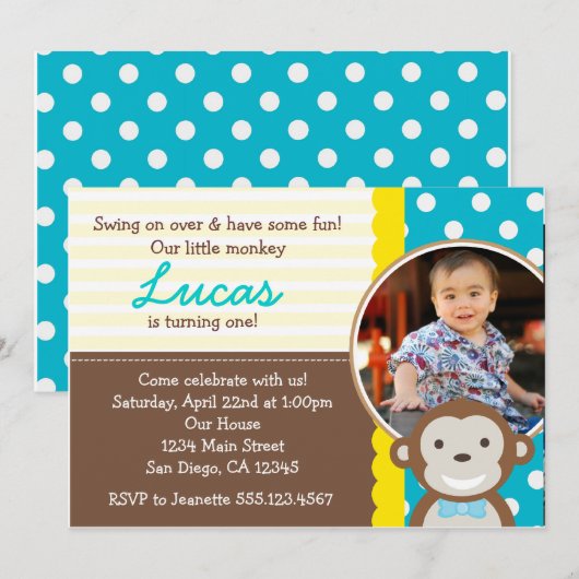 Photo de Mod Monkey 1er anniversaire Invitation (Devant / Derrière)