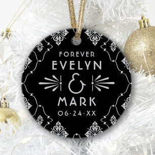 Photo de monogramme de mariage Art Déco argent vin