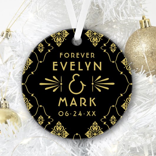 Photo de monogramme de mariage Art déco en or vint