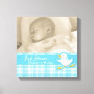 Photo de naissance chèque bleu et toile de canard