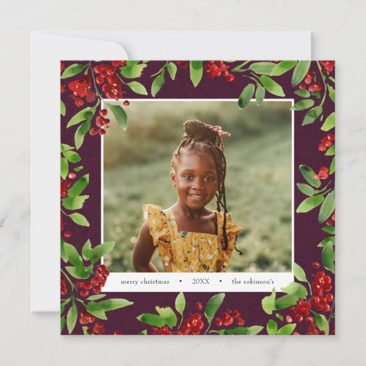 Photo de Noël aquarelle carte de vacances botaniqu (Devant)