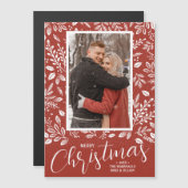 Photo de Noël botanique Carte magnétique rustique (Devant / Derrière)