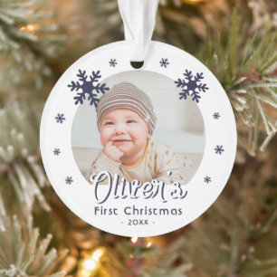 Photo de Noël de bébé avec flocons de neige bleus