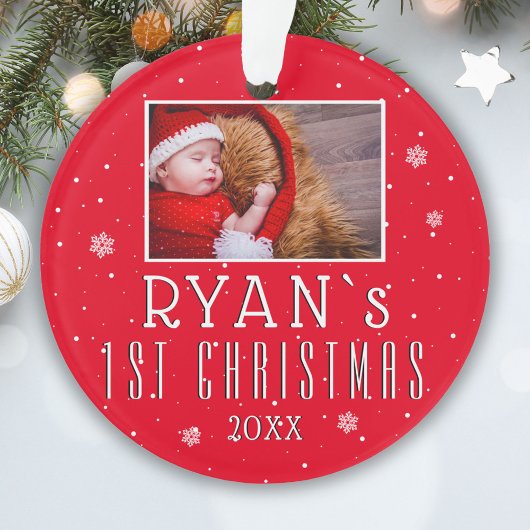 Photo de Noël de bébé pour son 1er Noël flocon rou