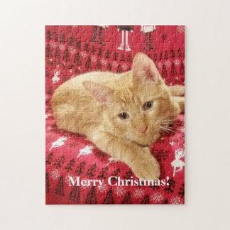 Photo de Noël d'un chat roux drôle Puzzle