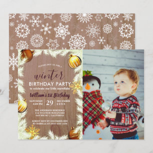 Photo de Noël en bois Invitation de fête d'anniver