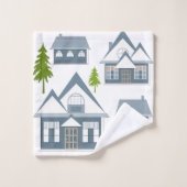 Photo de Noël hiver gris maisons vertes w (Gant de toilette)