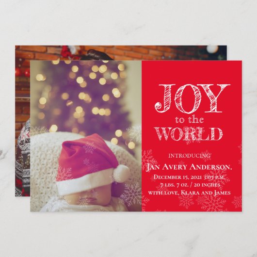 Photo de Noël Joy to the World Baby Faire-part (Devant / Derrière)